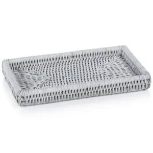 NWT Zodax Lulu Rattan Woven Tray - White 7x11